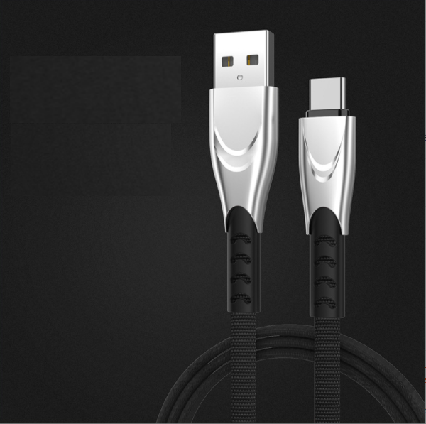 Zinc alloy cloth fast charging data cable charging cable (cool black-1 meter 3A TYPE-C interface)