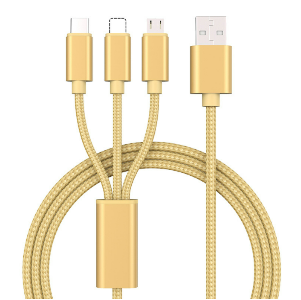 One-in-three fast charging data cable (one-in-three 1.2m golden)
