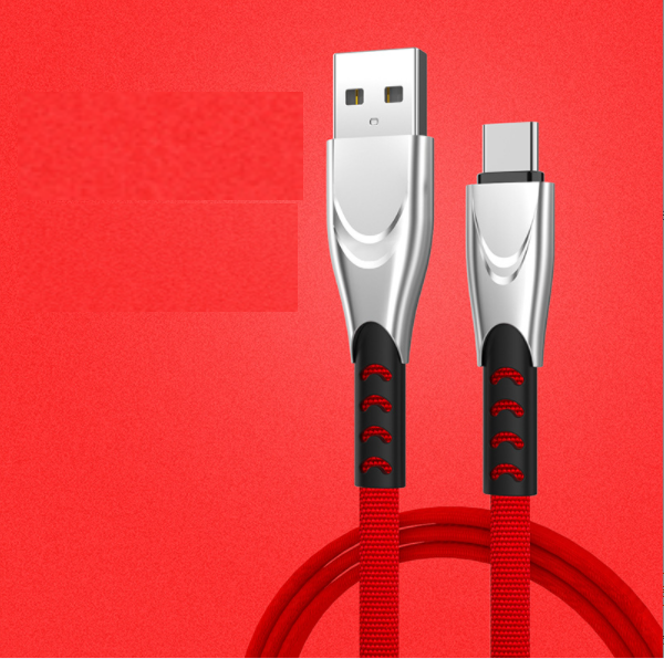 Zinc alloy cloth pattern fast charging data cable charging cable (China red-1m 3A TYPE-C interface)