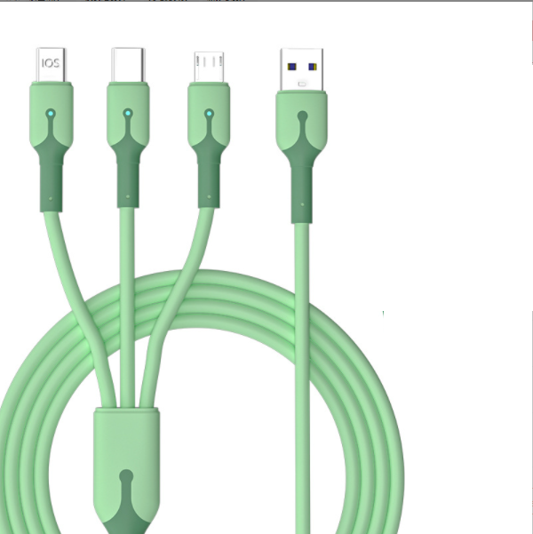 Liquid Silicone 5A Super Fast Charging 3-in-1 Charging Cable with Light (Mint Green)
