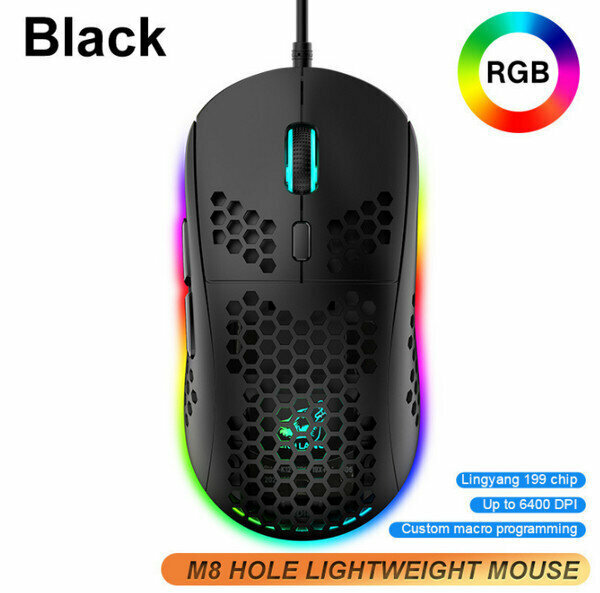 Wired Gaming Optical Mouse - M8 Hole - Black