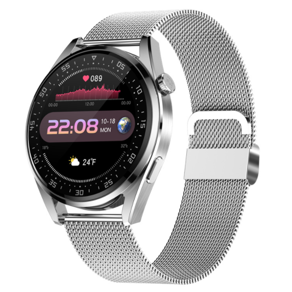 E20PRO Bluetooth Call Watch Heart Rate, Blood Pressure, Blood Oxygen Monitoring, Multi Sports Mode Bracelet (Milan Silver)