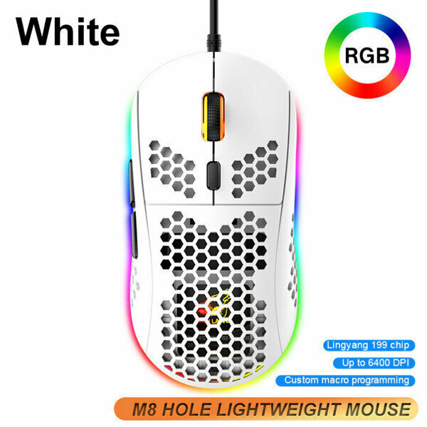 Wired Gaming Optical Mouse - M8 Hole - White