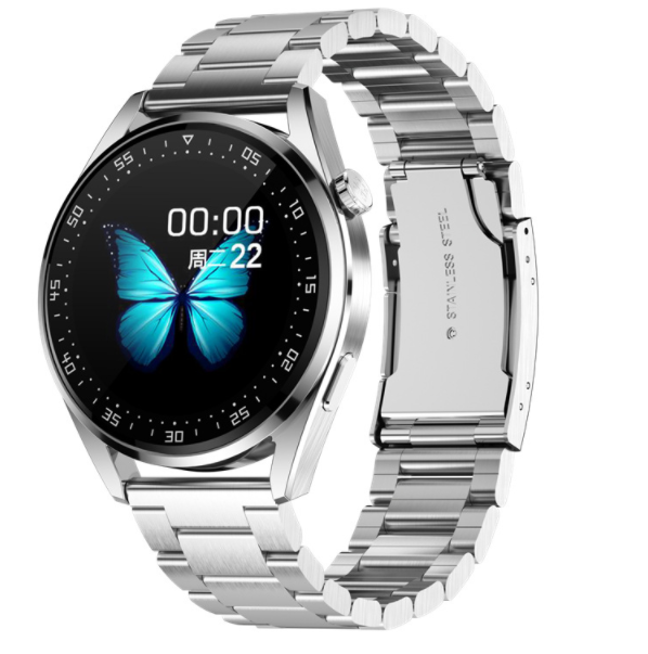 E20PRO Bluetooth Call Watch Heart Rate, Blood Pressure, Blood Oxygen Monitoring, Multi-sport Mode Bracelet (Sanzhu Steel-Silver)