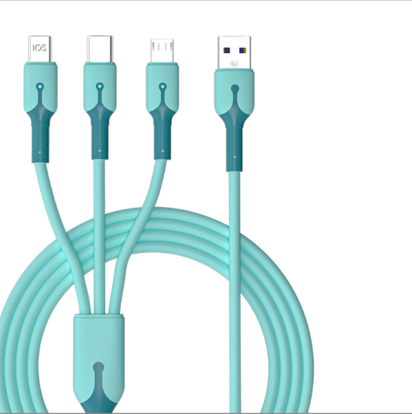 Liquid Silicone 5A Super Fast Charging 3-in-1 Charging Cable with Light (Clear Sky Blue)