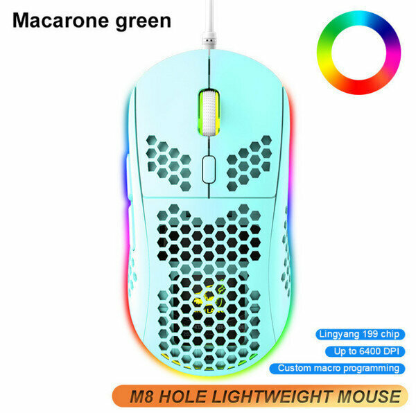 Wired Gaming Optical Mouse - M8 Hole - Macaron Green