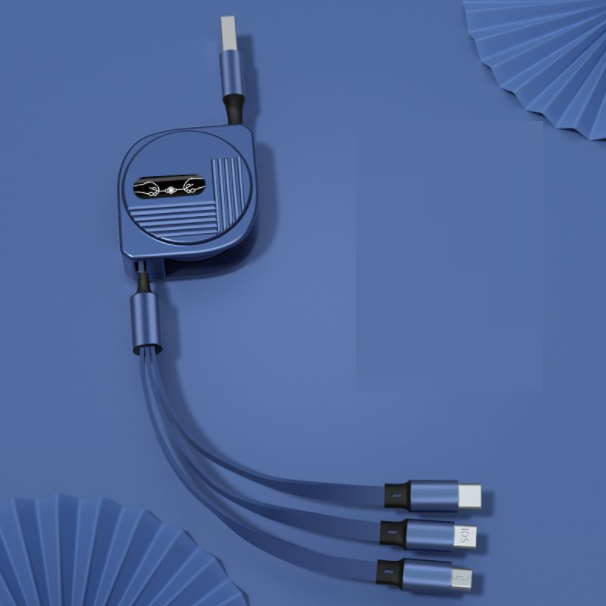 LUNAR TELESCOPIC 100W ONE-IN-THREE FAST CHARGING DATA CABLE FOR ANDROID APPLE TYPE-C 3-IN-1 CHARGING CABLE (Deep Ocean Blue)