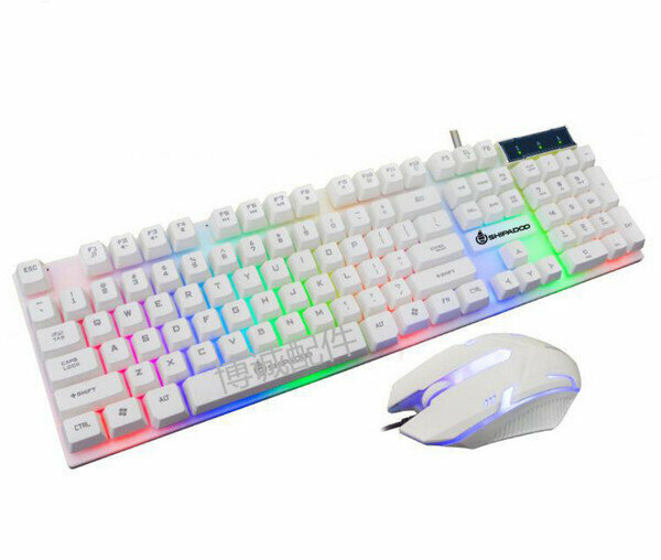 Wired Glowing Keyboard and Mouse Combo / Mechanical Feel Game Waterproof Luminous Backlit Keyboard and Mouse Combo - D280 White
