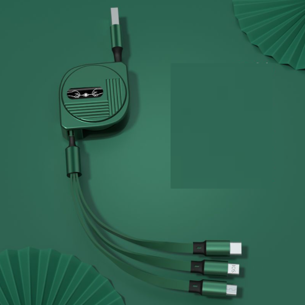 LUNAR TELESCOPIC 100W ONE-IN-THREE FAST CHARGING DATA CABLE FOR ANDROID APPLE TYPE-C 3-IN-1 CHARGING CABLE (Dark Night Green)