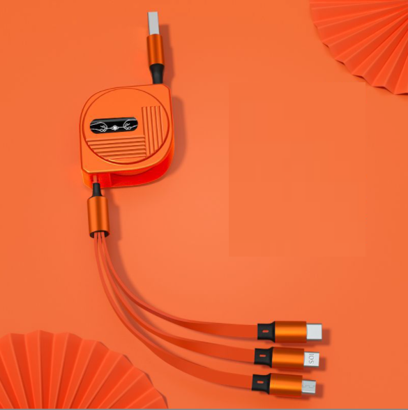 LUNAR TELESCOPIC 100W ONE-IN-THREE FAST CHARGING DATA CABLE FOR ANDROID APPLE TYPE-C 3-IN-1 CHARGING CABLE (Vitality Orange)