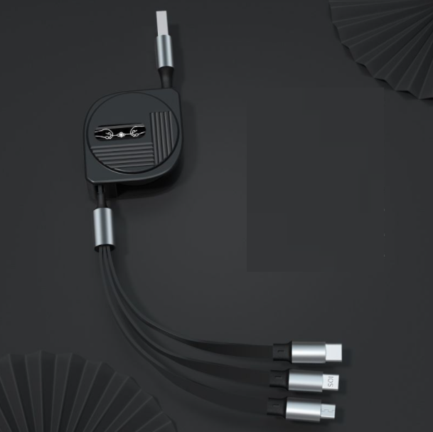 LUNAR TELESCOPIC 100W ONE-IN-THREE FAST CHARGING DATA CABLE FOR ANDROID AND APPLE TYPE-C 3-IN-1 CHARGING CABLE (Deep Black)