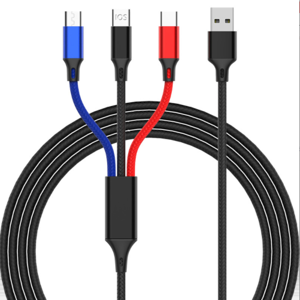 One-in-three data cable for Android Type-C Apple aluminum alloy braided cable (three-color line)