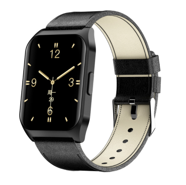 E17 Bluetooth Call Watch Heart Rate, Blood Pressure, Blood Oxygen Detection, GPS Silicone Sports Mode Bracelet (Black Leather)