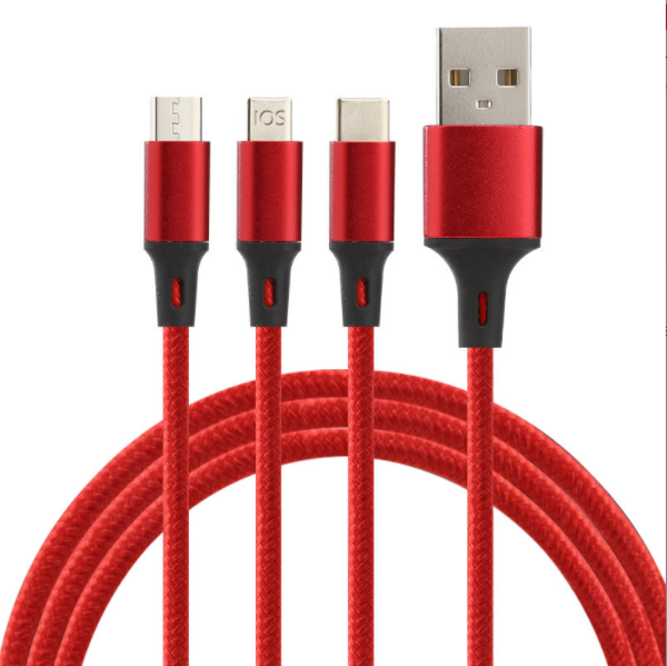 One-in-three data cable for Android Type-C Apple aluminum alloy braided cable (red)