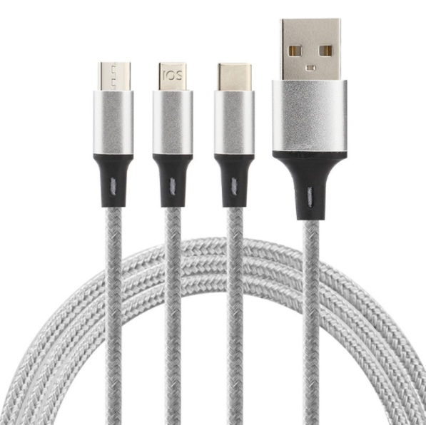 One-in-three data cable for Android Type-C Apple aluminum alloy braided cable (silver)