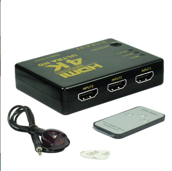 HDMI3 Cut 1 Video Converter with Remote Control IR (Black)