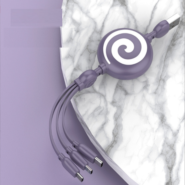 Lollipop telescopic liquid one-in-three for Apple Type-C Android 3-in-1 multi-function data cable (lavender purple)