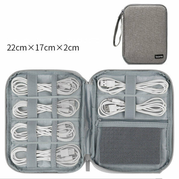 Data cable storage bag, U disk, mouse, power bank, storage bag, digital storage bag, storage protection bag (gray)