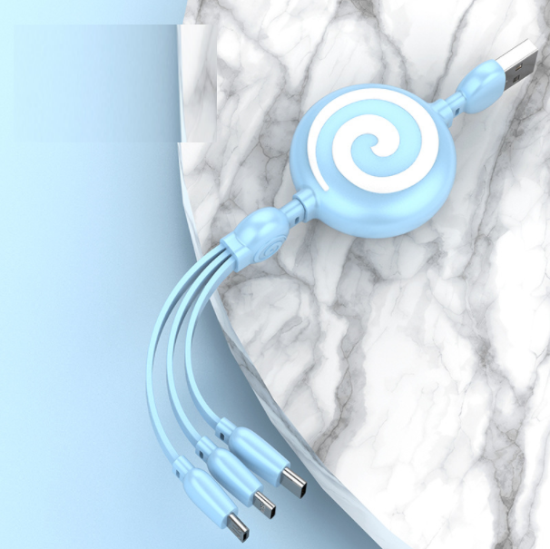 Lollipop Retractable Liquid One-in-Three for Apple Type-C Android 3-in-1 Multi-function Data Cable (Blue Dome)