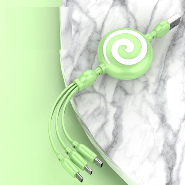 Lollipop Retractable Liquid One-in-3 for Apple Type-C Android 3-in-1 Multi-function Data Cable (Mint Green)