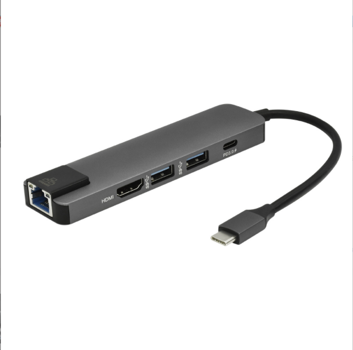 type c to HDMI 3.0 splitter with PD power supply RJ45 NIC converter (gray)