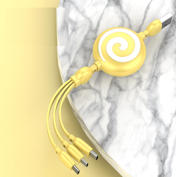Lollipop Retractable Liquid One-in-Three for Apple Type-C Android 3-in-1 Multi-function Data Cable (Tartrazine)