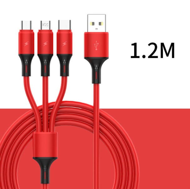 Liquid silicone one-in-three data cable charging cable (watermelon red)