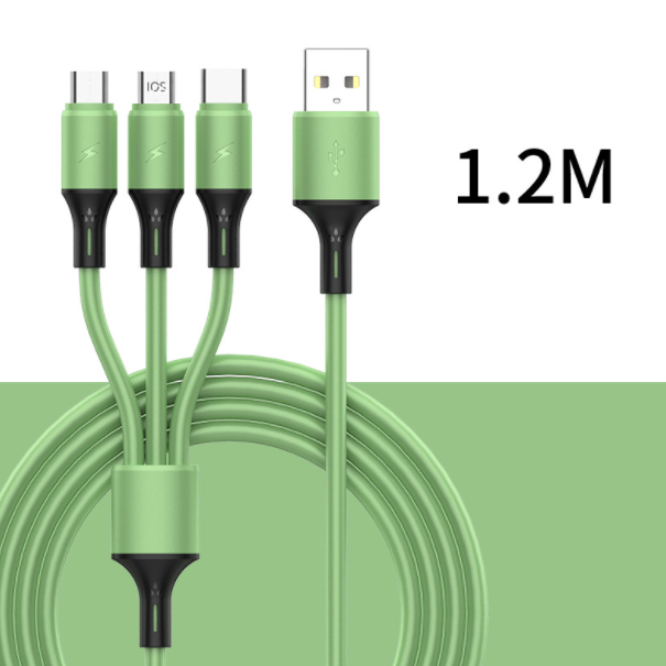 Liquid silicone one-in-three data cable charging cable (mint green)