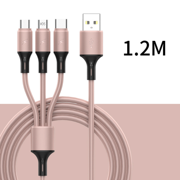 Liquid silicone one-in-three data cable charging cable (peach powder)