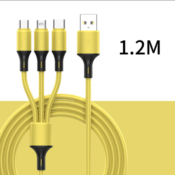 Liquid silicone one-in-three data cable charging cable (lemon yellow)