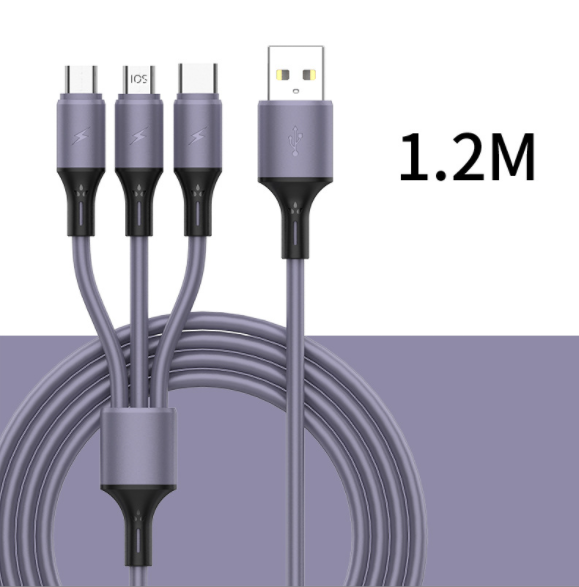 Liquid silicone one-in-three data cable charging cable (grape purple)