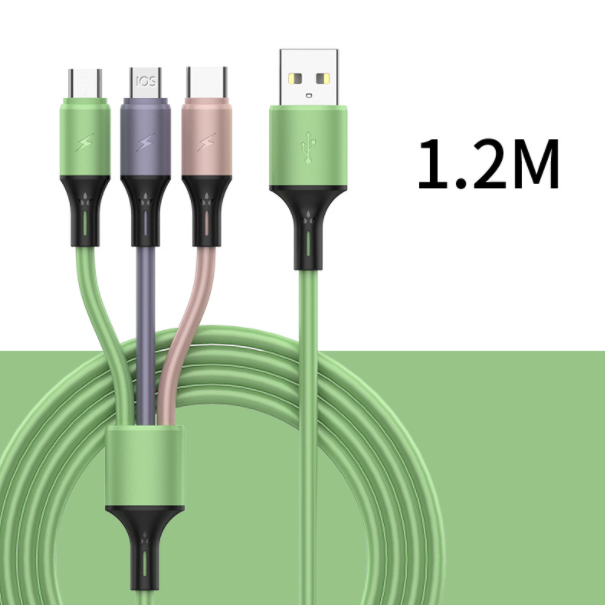 Liquid silicone one-in-three data cable charging cable (three-color cable)