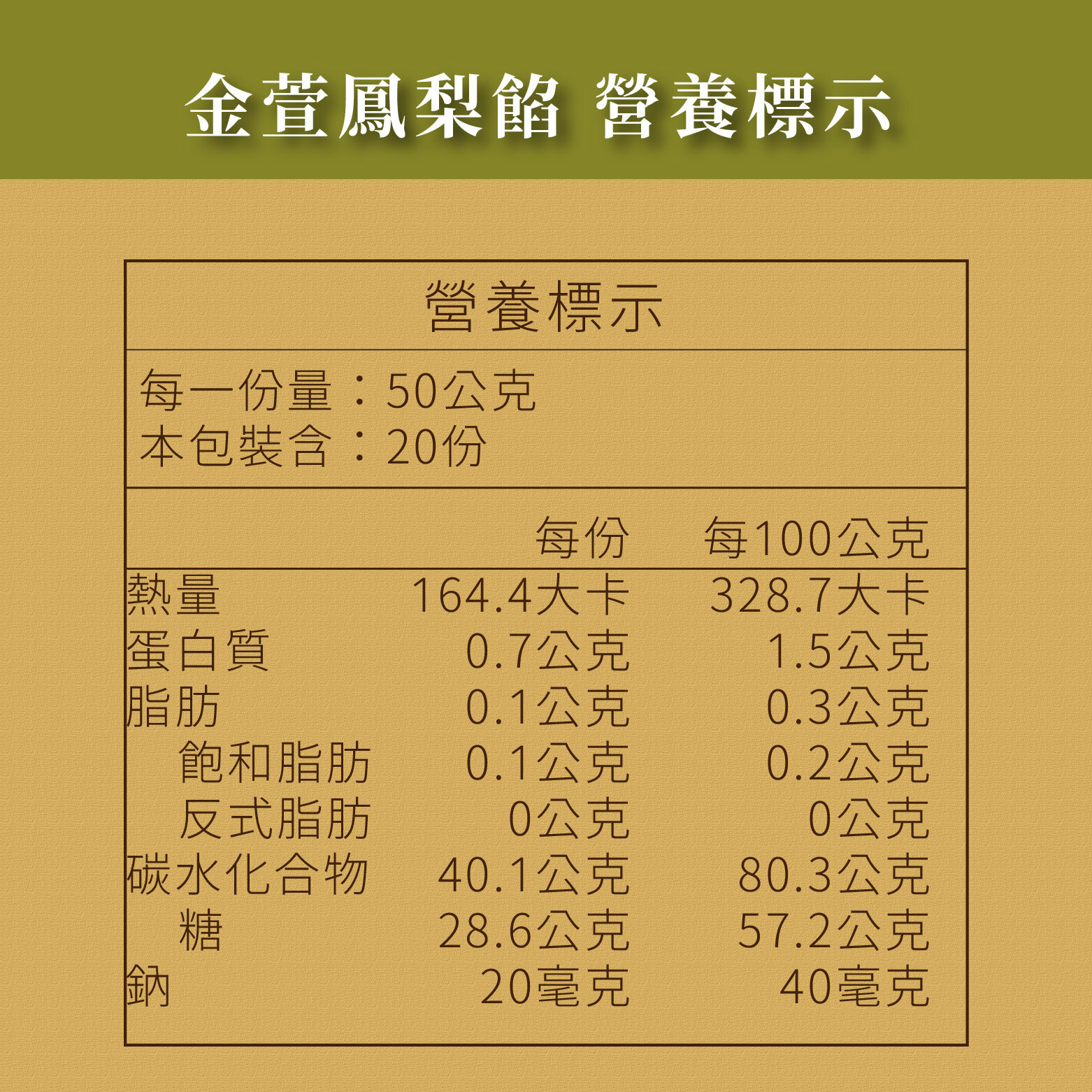 金萱鳳梨-營養標示