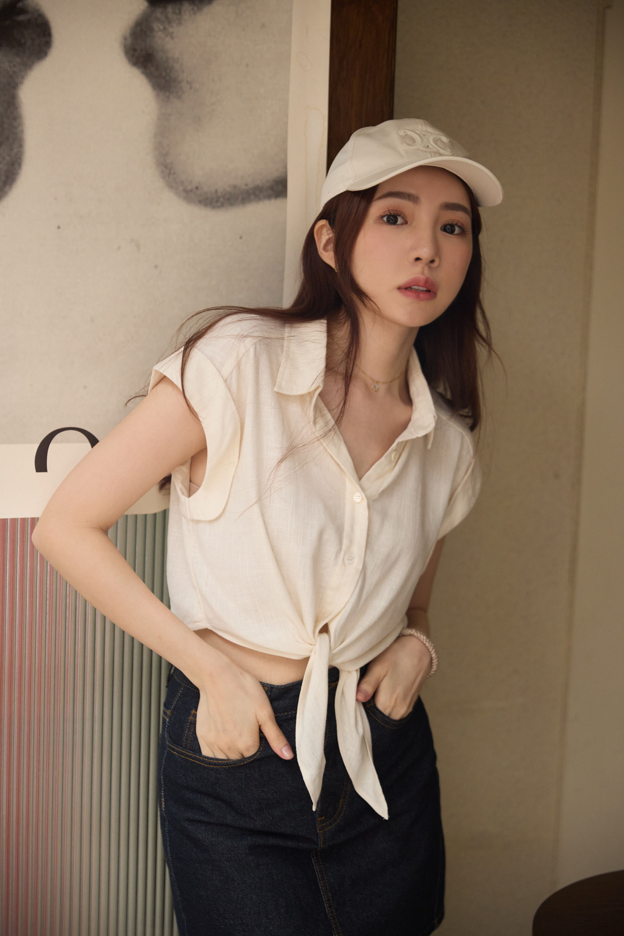 『最後現貨』guten made/棉麻兩穿下擺打結短袖襯衫-米白