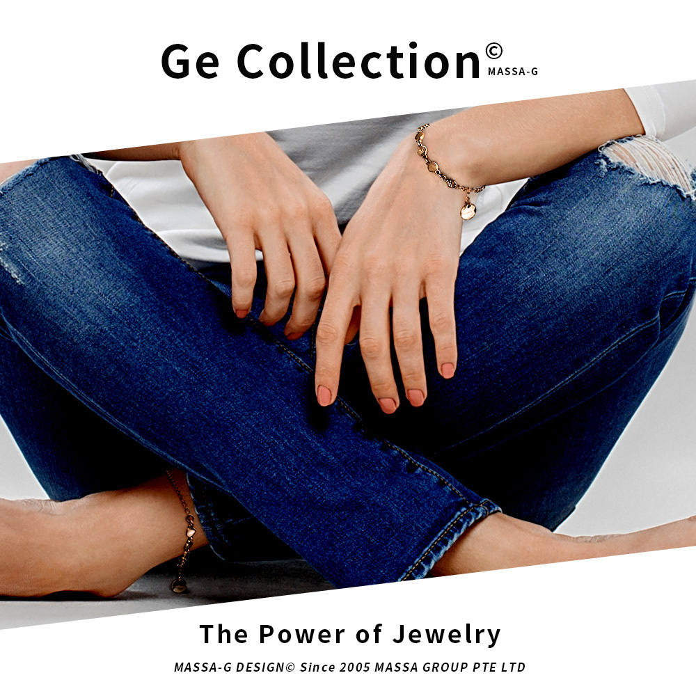 MASSA-G【NOX】尼克斯金屬鍺錠白鋼腳鍊(玫瑰金)