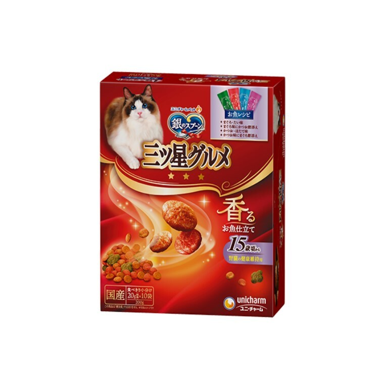 Unicharm 銀匙15歲貓用腎臟護理 魚味4種組合零食200g