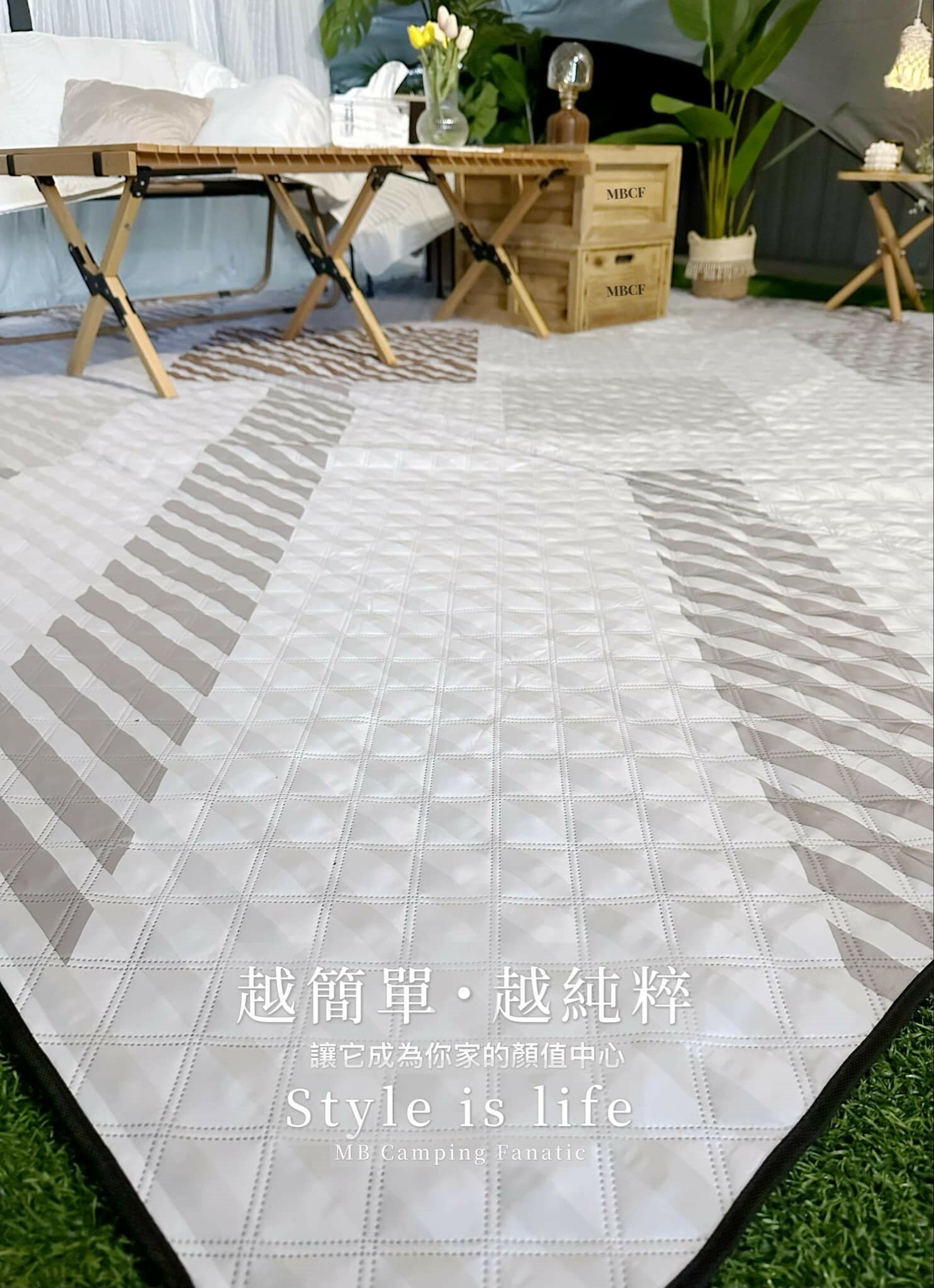 【MB露營狂 MBCF】莫蘭迪白 200*200cm露營野餐地墊 獨家設計