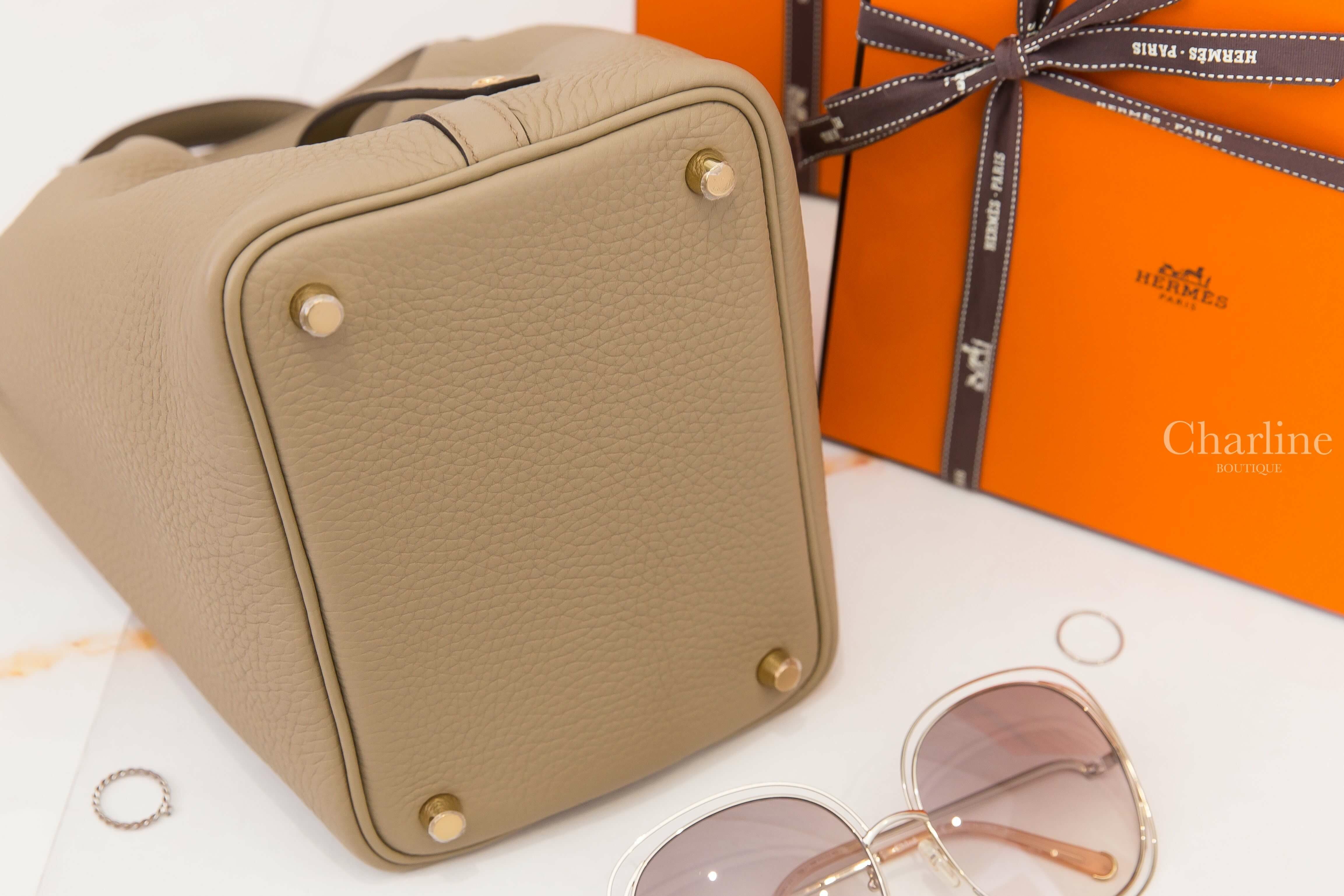Hermès Picotin Lock 18cm 8Q Beige Marfa Taurillon Clemence 馬爾法米色金釦小型提把水桶包-Charline Boutique 精品代購