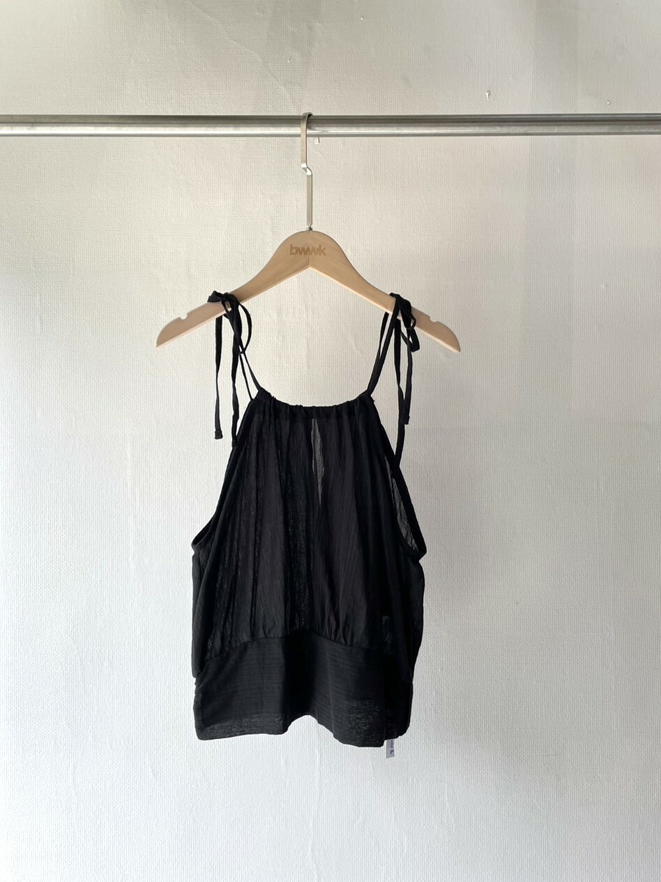 黑 棉麻小蠻腰掛脖背心