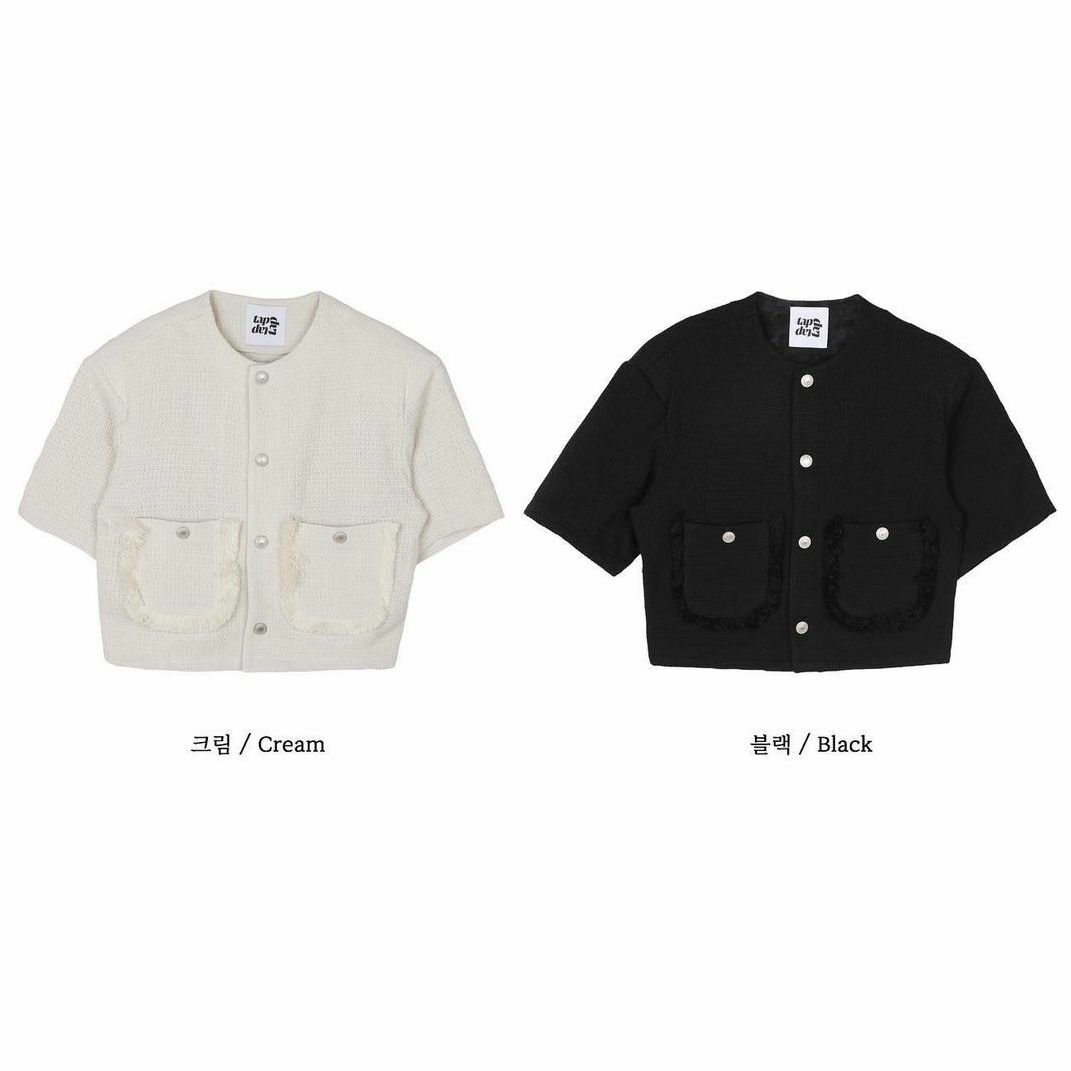 圓領暗紋短袖開胸外套 taptaptap-057JK