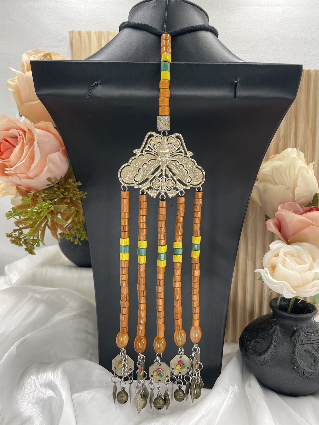 Muni-No.12傳統花珠老珠串珠墜飾30cm