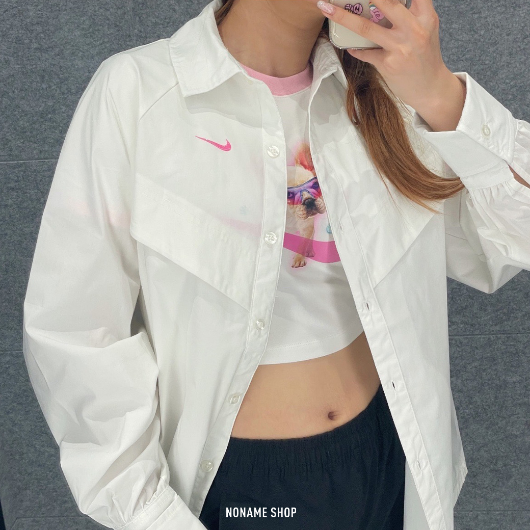 NIKE SPORTSWEAR 萌寵系列 寬鬆 長袖 襯衫 米白色 (女款)