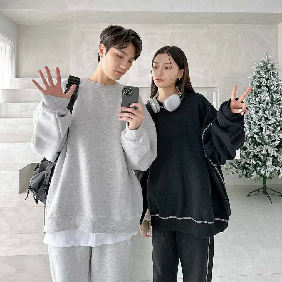 #80501 反車線大學T棉褲套裝