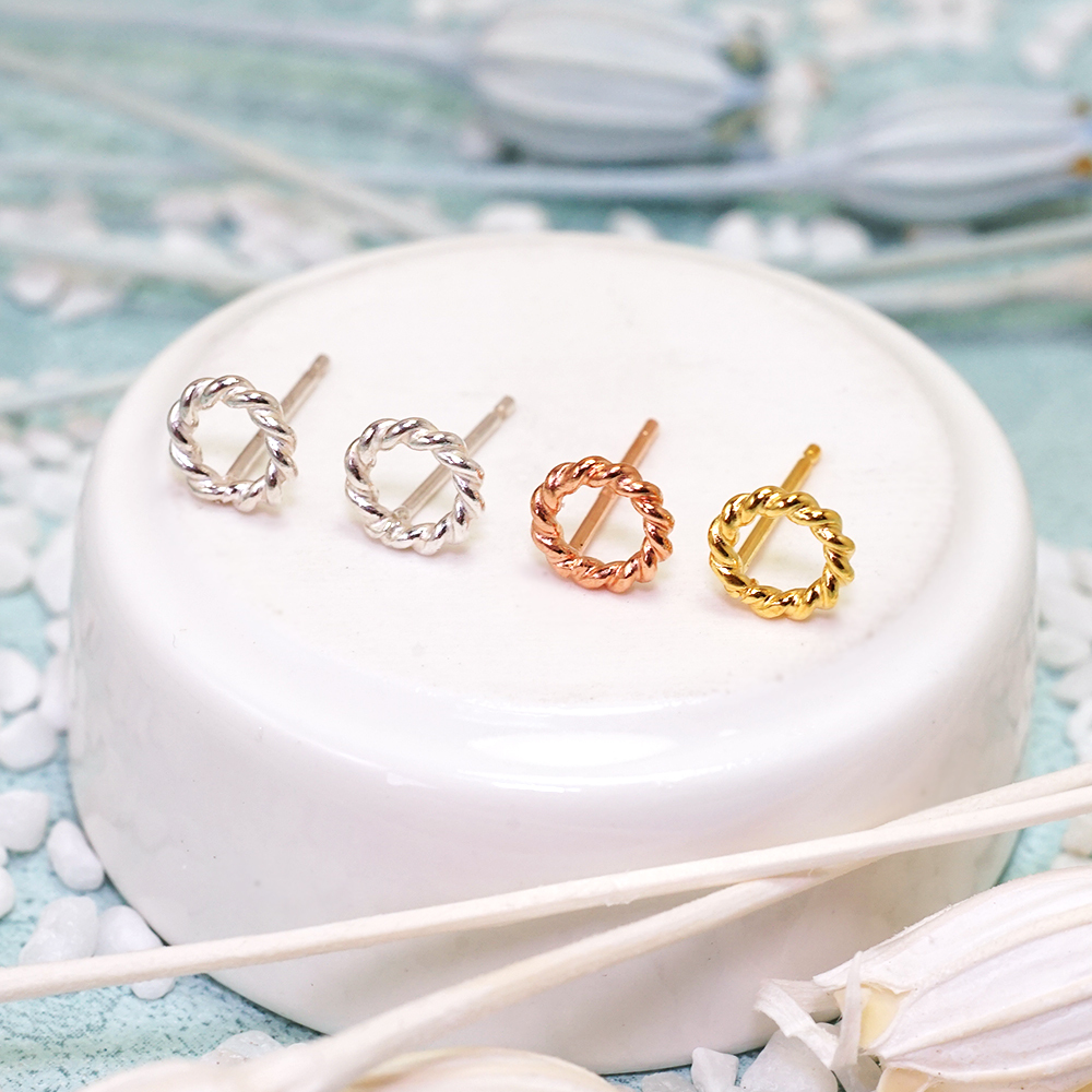 甜甜圈麻花耳環 三色 925純銀耳環