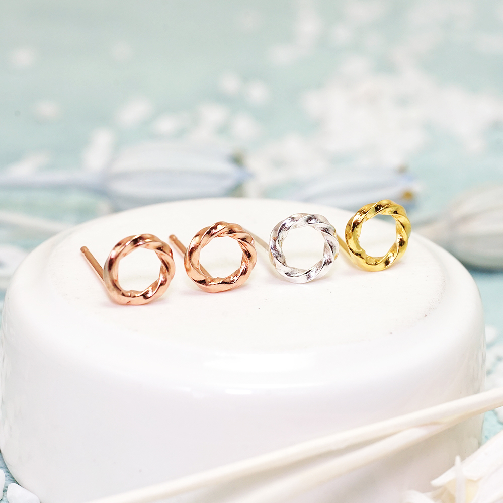 甜甜圈方扭耳環 三色 925純銀耳環