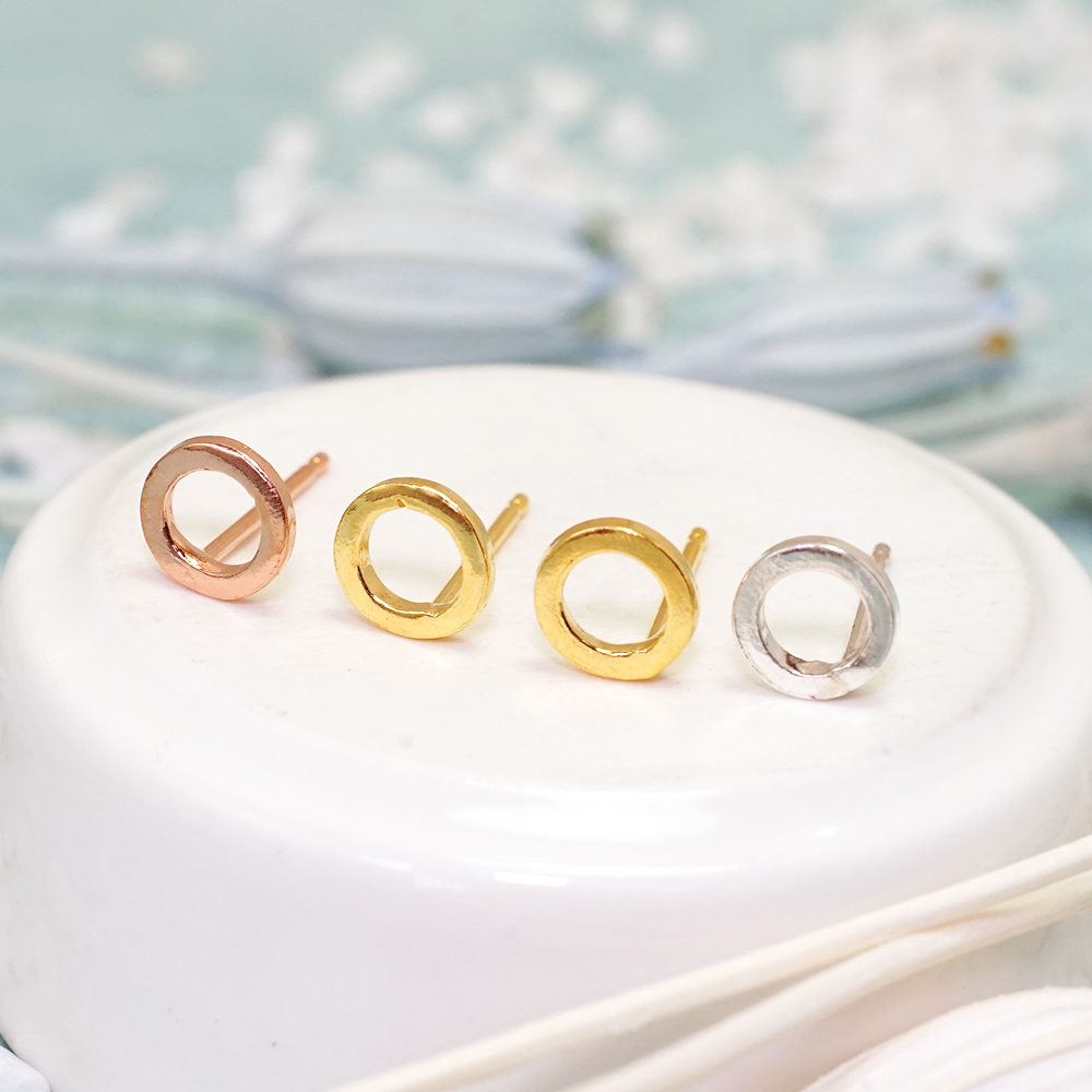 甜甜圈方線耳環 三色 925純銀耳環