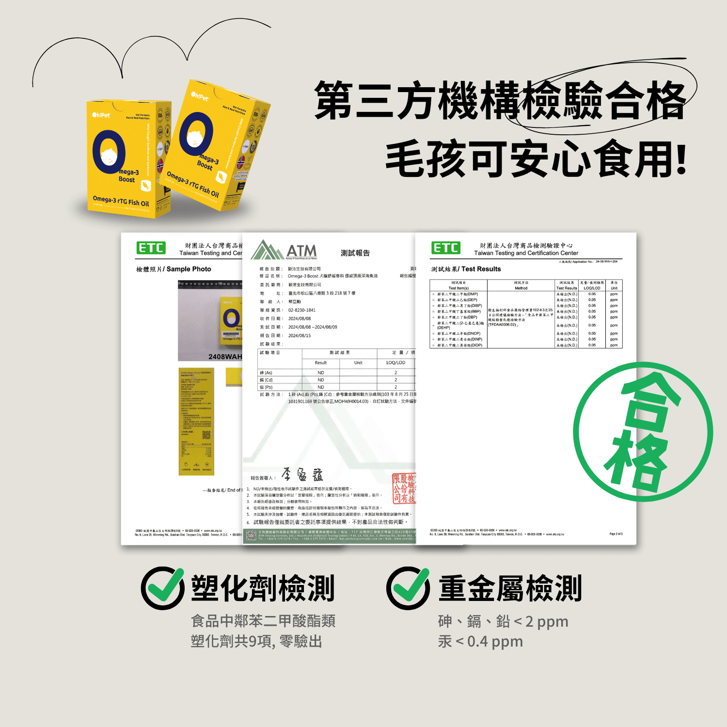 Omega-3魚油通過第三方檢驗合格重金屬塑化劑零驗出