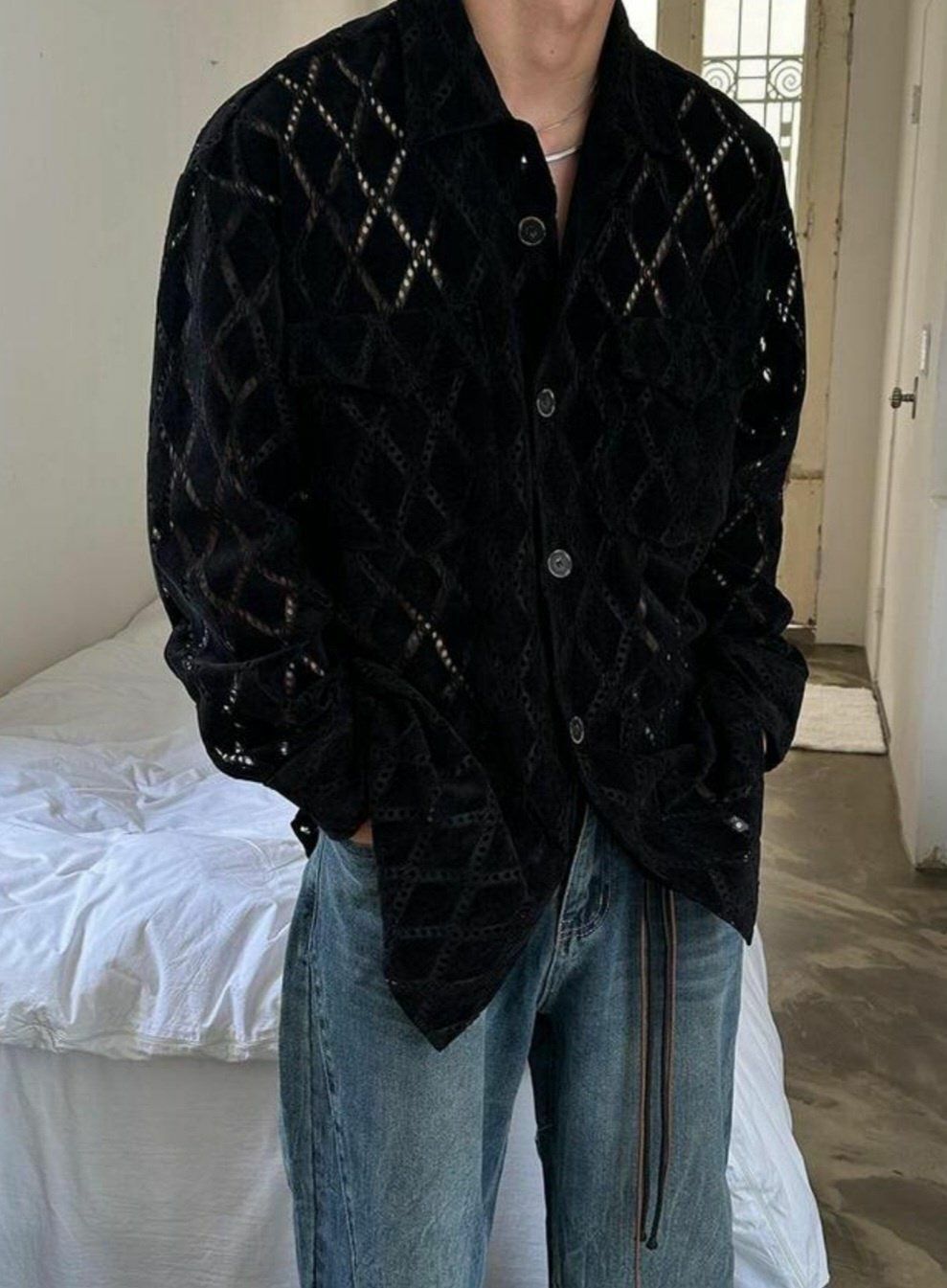 菱格紋長袖恤衫 MALENKII-089S