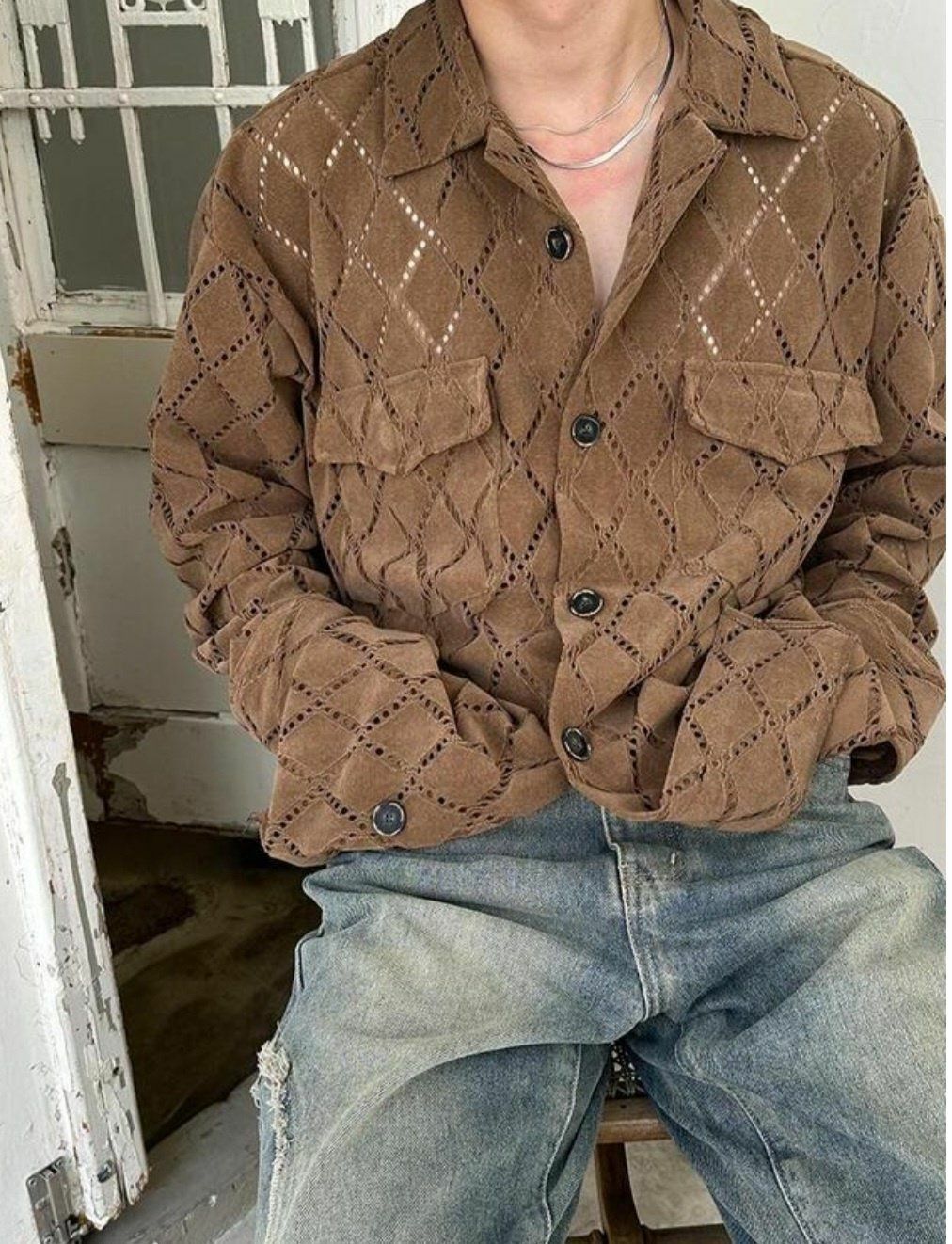 菱格紋長袖恤衫 MALENKII-089S