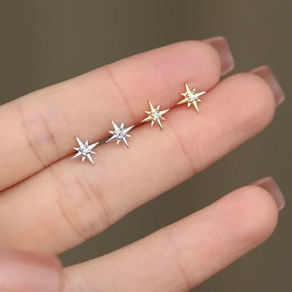 香港銀飾 ❘ 八芒心鋯石《小亮鑽》轉珠式 純銀耳針 (8/31收單)